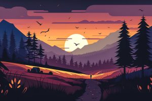 puesta-de-sol-y-siluetas-de-arboles-en-las-montanas-ia-generativa